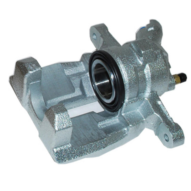Direct Replacement Rear Left Disc Brake Caliper for Discovery 4, metallic silver brake caliper with black rubber seal and mounting points.