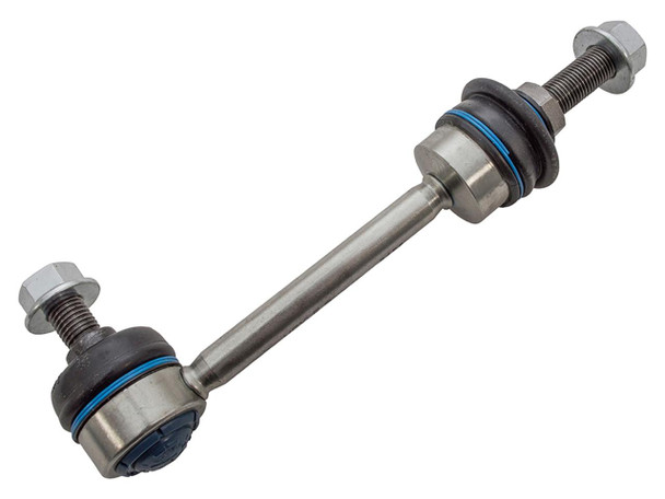 Meyle Rear Anti Roll Bar Stabiliser Link Heavy-Duty Meyle for Discovery 2, automotive suspension component with metal rod, rubber bushes, and metal nuts. Meyle Rear Anti Roll Bar Stabiliser Link Heavy-Duty Meyle for Discovery 2, automotive suspension component with metal rod, rubber bushes, and metal nuts.