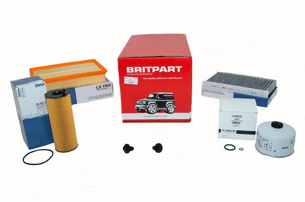 OEM Parts Diesel OEM Premium Engine Service Filter Kit for Range Rover Sport L320 3.6 TDV8, image showing multiple vehicle engine filters and components in packaging. OEM Parts Diesel OEM Premium Engine Service Filter Kit for Range Rover Sport L320 3.6 TDV8, image showing multiple vehicle engine filters and components in packaging.