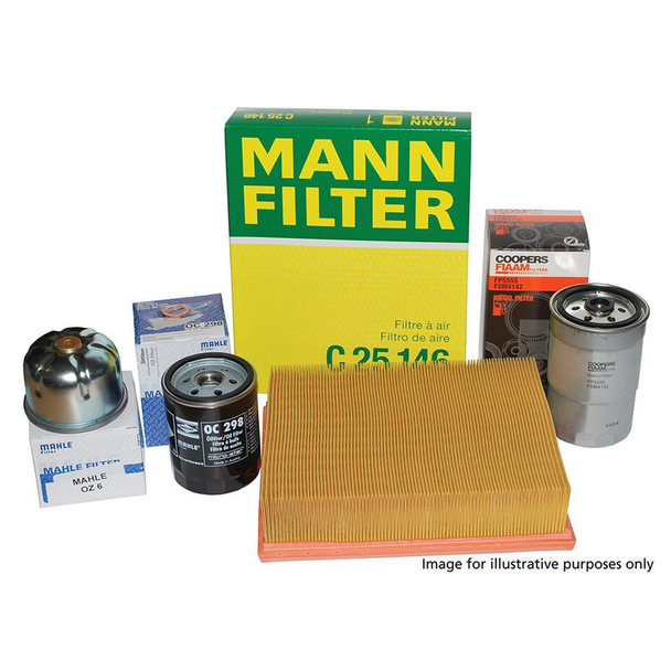Product OEM Parts OEM Premium Engine Service Filter Kit for Range Rover L322 4.4 V8 AJ petrol 2006-2010, image of engine filters, oil filter, air filter, and service components.