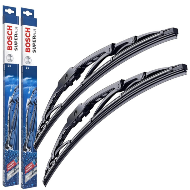 BOSCH Windscreen Wiper Blade Set BOSCH Super Plus for Defender, black metal and rubber windscreen wipers for vehicle windshield.