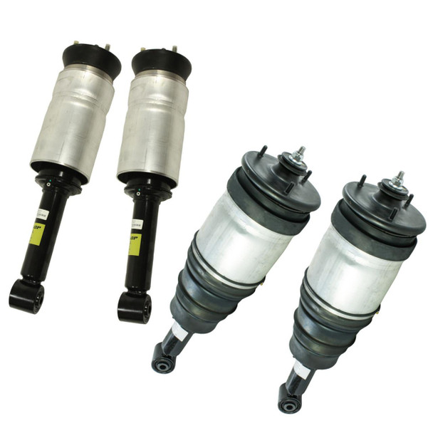 OEM Parts Air Suspension Spring Strut Shock Damper Kit OEM for Discovery 3, four shock absorbers with metallic and black components for vehicle suspension system.