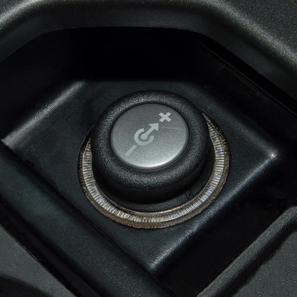 Product OEM Parts Blanking Plug for Discovery 4 & Freelander 2 & Range Rover Evoque, close-up of a black blanking plug on a vehicle dashboard with symbols indicating usage.