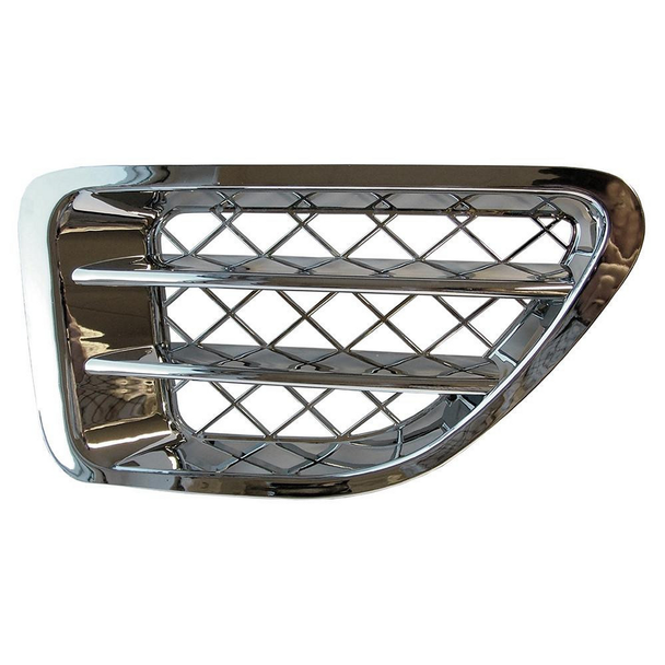 Britpart Right Hand Air Intake Grille Chrome for Range Rover Sport L320, chrome front right air vent grille with a grid design and horizontal slats.