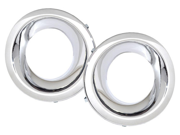 Britpart Chrome Fog Lamp Surround Bezels for Discovery 4, shiny chrome fog light bezels with circular design. Britpart Chrome Fog Lamp Surround Bezels for Discovery 4, shiny chrome fog light bezels with circular design.