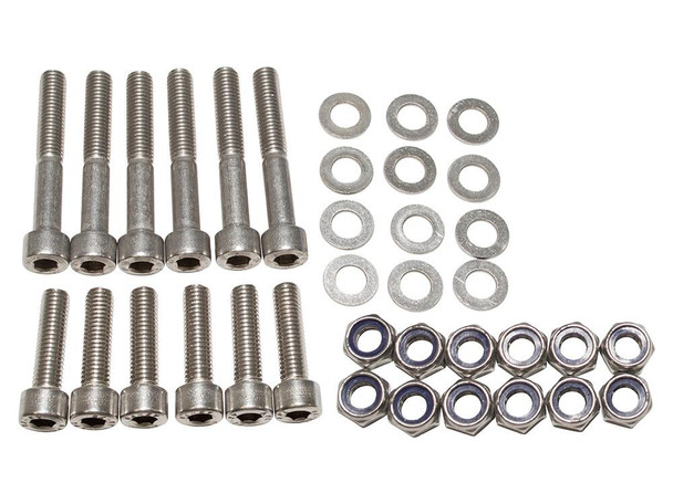 Britpart Rear Safari Door Bolt Kit Stainless Steel for Defender, image of stainless steel bolts, washers, and nuts laid out Britpart Rear Safari Door Bolt Kit Stainless Steel for Defender, image of stainless steel bolts, washers, and nuts laid out