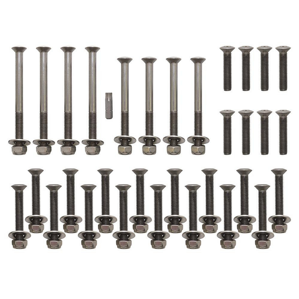 Britpart Stainless Steel Door Bolt Kit for Defender 110 (2007-2016) - DA1133P, image of a complete set of stainless steel door bolts and screws for vehicle security.