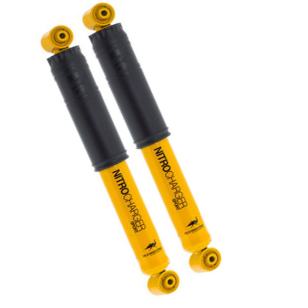 Old Man Emu OME Old Man Emu Nitrocharger Sport Rear Shocks for Discovery 2, pair of yellow and black shock absorbers.