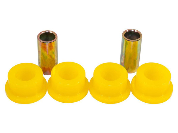 Britpart Yellow Polyurethane A-Frame To Chassis Bushes for Defender, yellow polyurethane bushes and metal sleeves for vehicle suspension upgrade.