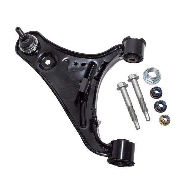 BRITPARTXS Front Right Upper Suspension Arm With Bolts OE Quality for Discovery 3, a black car suspension component with bolts and nuts.