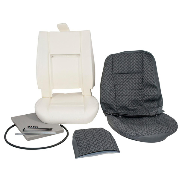 Britpart Front Outer Seat Re-Trim Kit Techno Trim - DA5628E for Defender, includes seat cover, padding, and trim components for vehicle seat reupholstery.