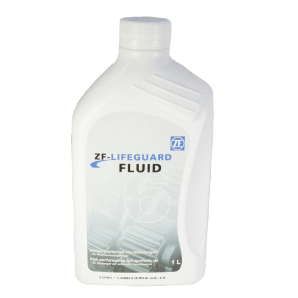 ZF Automatic Transmission Fluid ATF ZF 6HP 1-Litre for Discovery 3 and Range Rover Sport, a white plastic bottle with a label indicating transmission fluid product
