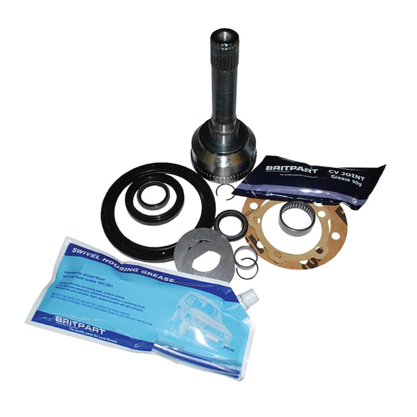 Britpart 24 Spline CV Joint Kit for Defender, automotive replacement parts with CV joint, seals, and grease.