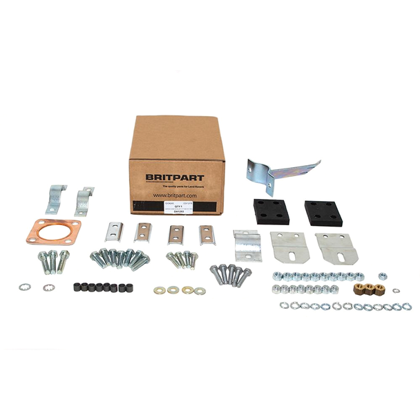 Britpart Exhaust Fitting Kit for Series SWB, car muffler exhaust pipe installation parts, bolts, brackets, and gaskets for Land Rover vehicles.