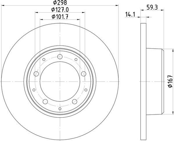 BRITPARTXS Rear Solid Brake Discs - Exact OEM Specification for Defender 110/130, technical drawing showing dimensions and specifications of the brake disc. BRITPARTXS Rear Solid Brake Discs - Exact OEM Specification for Defender 110/130, technical drawing showing dimensions and specifications of the brake disc.