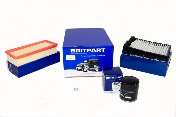 Britpart Petrol Engine Service Filter Kit for Freelander 1.8, including air filters, oil filter, and packaging. Britpart Petrol Engine Service Filter Kit for Freelander 1.8, including air filters, oil filter, and packaging.