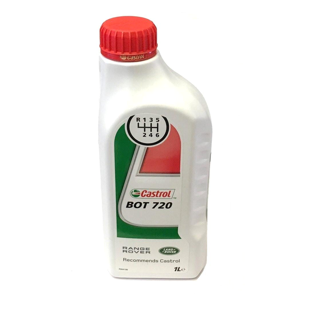 Genuine Land Rover Castrol 1L Semi Synthetic MDL Differential Oil, white plastic bottle with red cap and label showing gear shift diagram and green and red design elements.