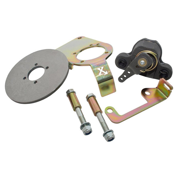 XENG Handbrake Conversion Kit X-Eng - DA5513 for Defender 90/110, automotive handbrake conversion components including metal bracket, wheel, and bolts.