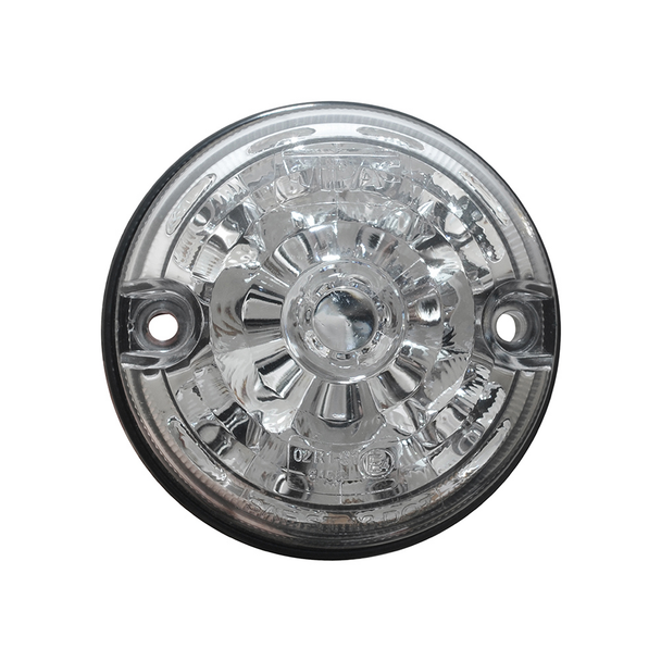 WIPAC  LED Clear Rear Brake Tail Light for Defender - LR048200, front view of the circular LED tail light.