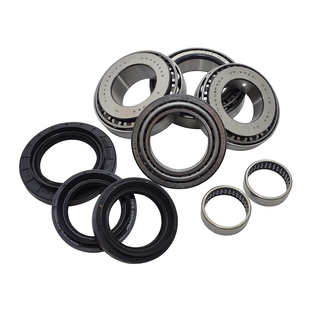 OEM Parts Discovery 4 Rear Differential Bearing Overhaul Kit, image showing various bearings and seals for vehicle repair.