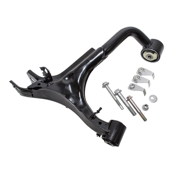 BRITPARTXS Rear Right Upper Suspension Arm With Bolts OE Quality for Discovery 4, black metal suspension arm with bolts and mounting hardware laid out.
