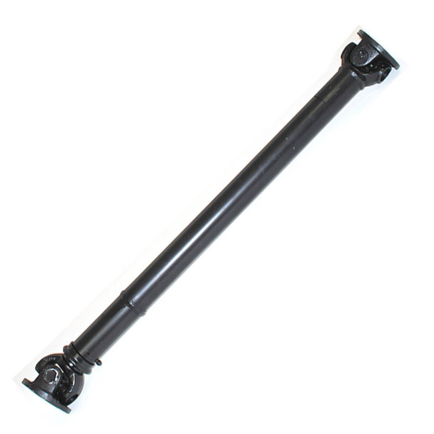 Direct Replacement Rear 4 Bolt Propshaft for Discovery 1, black metal propshaft with universal joints at both ends.