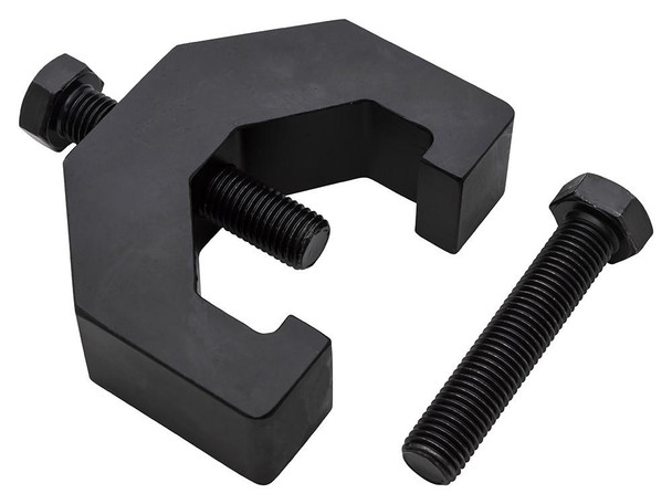 Britpart Steering Box Drop Arm Puller Removal Tool for Defender, black metal tool with C-shaped body and two bolts for removal of steering components. Britpart Steering Box Drop Arm Puller Removal Tool for Defender, black metal tool with C-shaped body and two bolts for removal of steering components.