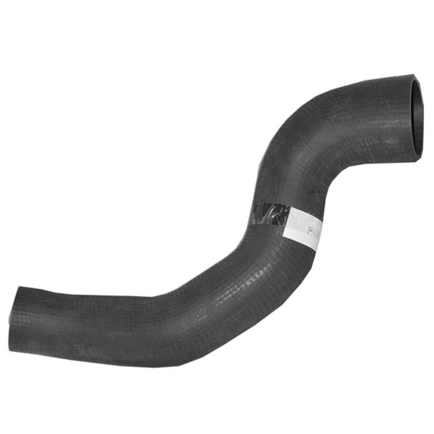 Product: Direct Replacement Right Upper Intercooler Turbocharge Hose for Range Rover Sport L320 3.6 TdV8 (2005-2012) | PNH500371, Image description: Black rubber turbocharger hose with a curved shape, designed for engine cooling and airflow in Range Rover Sport L320.