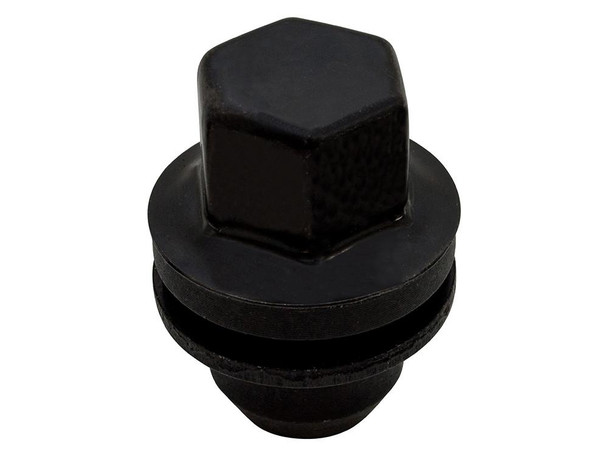 OEM Parts Satin Black Alloy Wheel Nut for Discovery 4, close-up view of a black alloy wheel nut with a hexagonal top. OEM Parts Satin Black Alloy Wheel Nut for Discovery 4, close-up view of a black alloy wheel nut with a hexagonal top.