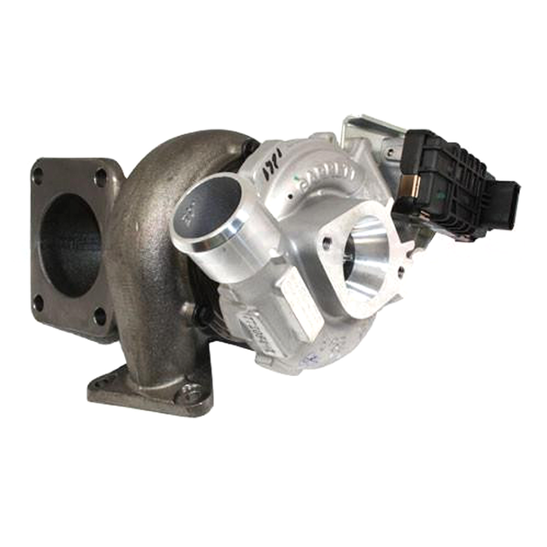 Garrett New Turbo for Defender 2.4 Tdci - LR018396, car turbocharger with metal housing and electronic control module for vehicle engine performance.