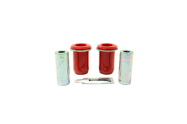 Terrafirma Rear Suspension Arm Bush (LR054831), red bushings with metal sleeves and a tube of bush lubrication grease on a white background. Terrafirma Rear Suspension Arm Bush (LR054831), red bushings with metal sleeves and a tube of bush lubrication grease on a white background.