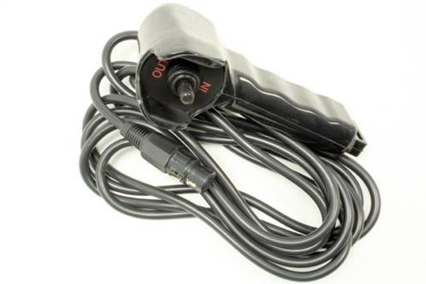 Terrafirma A12000 Replacement Cable Remote Control, black and grey remote control with attached cable and input/output ports. Terrafirma A12000 Replacement Cable Remote Control, black and grey remote control with attached cable and input/output ports.