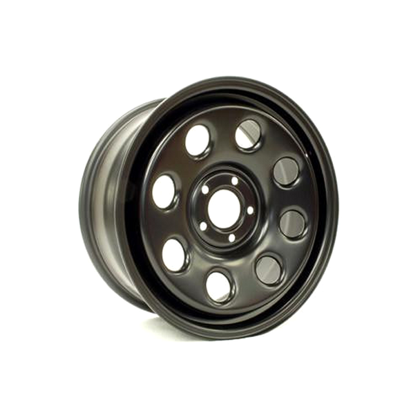 Terrafirma 18X8 ET45 Steel Wheel for Discovery 3, Discovery 4, Range Rover Sport, image of a black steel wheel with circular holes and a central hub
