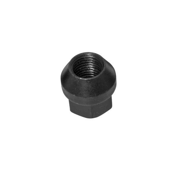Terrafirma Black Wheel Nuts for Discovery 3, Discovery 4, Range Rover Sport, TF152NUTBLACK, close-up of a single black wheel nut with a threaded interior on a white background.