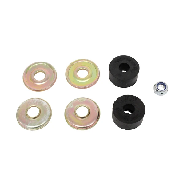 Terrafirma Defender/Discovery 1 Shock Absorber Bush Kit, including two black rubber bushings, two yellow-metal washers, and a metallic nut.