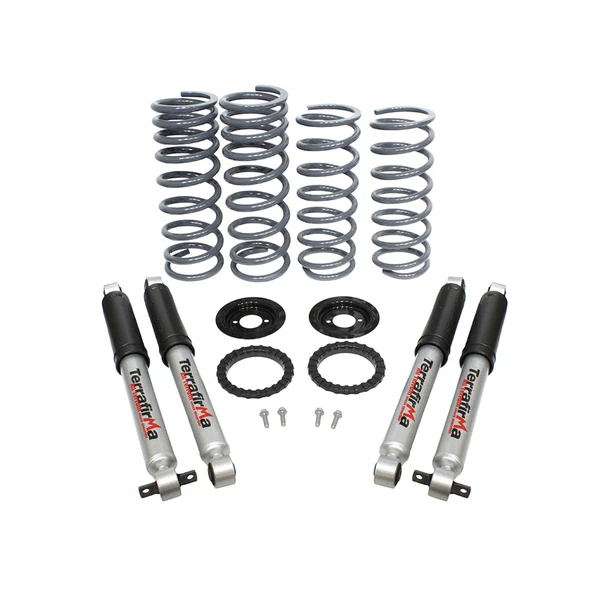 Terrafirma Heavy Load, 2-Inch Suspension Lift Kit for Discovery 2 | TF228, including coil springs, shock absorbers, and mounting hardware for vehicle suspension enhancement.