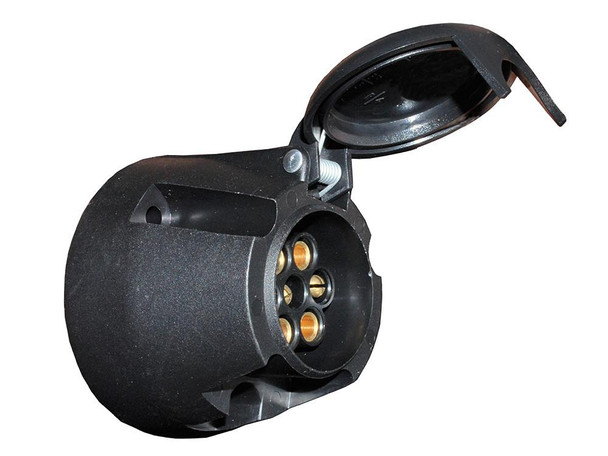 Britpart Universal 12N 7-Pin Trailer Lighting Electrics Socket, black 7-pin trailer socket with protective cover for vehicle trailer wiring connections. Britpart Universal 12N 7-Pin Trailer Lighting Electrics Socket, black 7-pin trailer socket with protective cover for vehicle trailer wiring connections.