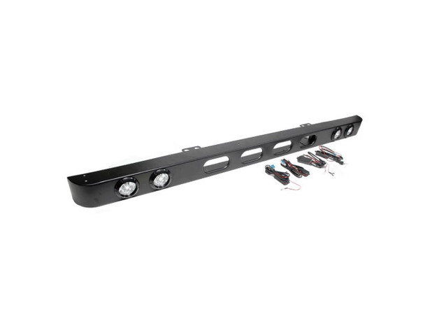 Terrafirma Skeleton LED Front Bumper, black metal bumper with built-in LED lights and wiring harness for Land Rover Defender. Terrafirma Skeleton LED Front Bumper, black metal bumper with built-in LED lights and wiring harness for Land Rover Defender.