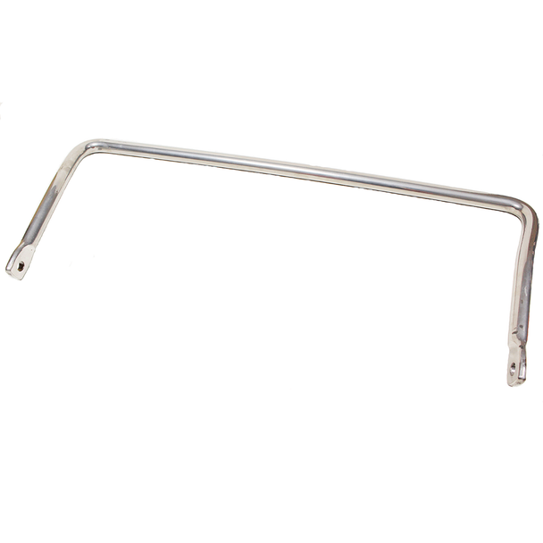 Terrafirma Heavy Duty Front Anti-Roll Bar for Defender 1986-2016, chrome-plated metal anti-roll bar with mounting holes at ends for vehicle stabilization.