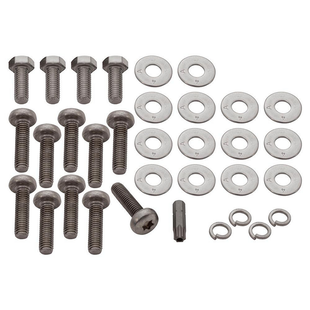 Britpart Rear Crossmember Fixing Kit Stainless Steel for Defender, image showing bolts, washers, and clips for vehicle repair.