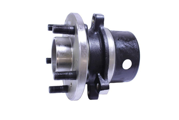 Product: Front Wheel Bearing Hub Left Hand for Range Rover P38, close-up image showing the replacement wheel bearing hub with mounting bolts and hub assembly. Product: Front Wheel Bearing Hub Left Hand for Range Rover P38, close-up image showing the replacement wheel bearing hub with mounting bolts and hub assembly.