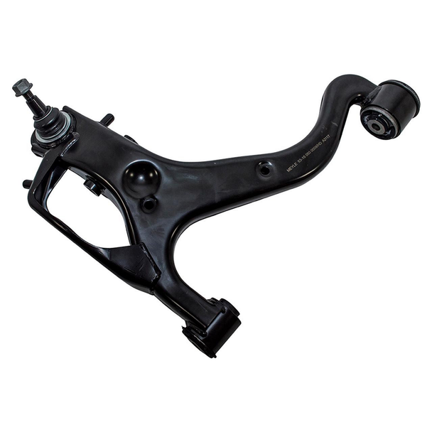 BRITPARTXS Front Left Lower Suspension Arm OE Quality for Discovery 3, black metal automotive suspension part with ball joint and mounting points.
