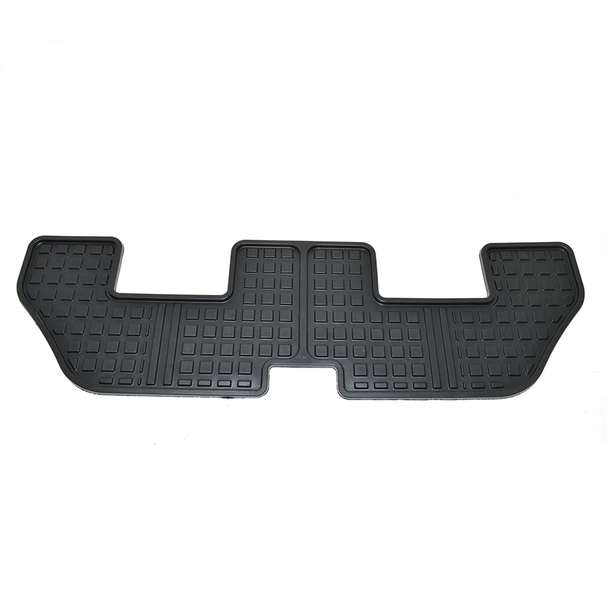 Genuine Land Rover 3rd Row Rubber Floor Mat Set for Discovery 4, black rubber floor mats designed for the third row seating area, with textured surface and custom fit.