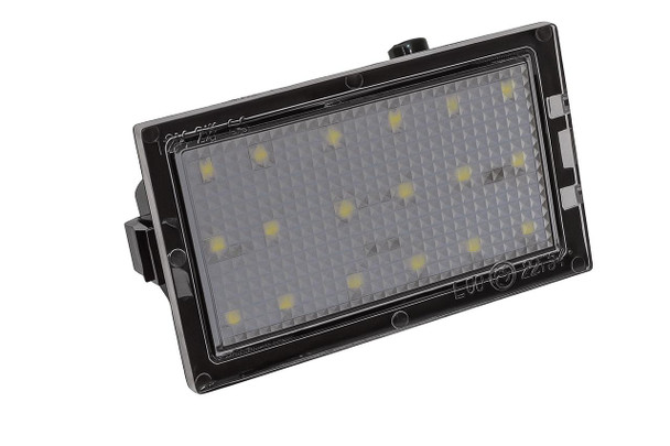 Britpart LED Number Plate Lamp for Discovery 3, black rectangular LED light with multiple yellow LEDs for vehicle license plate illumination. Britpart LED Number Plate Lamp for Discovery 3, black rectangular LED light with multiple yellow LEDs for vehicle license plate illumination.