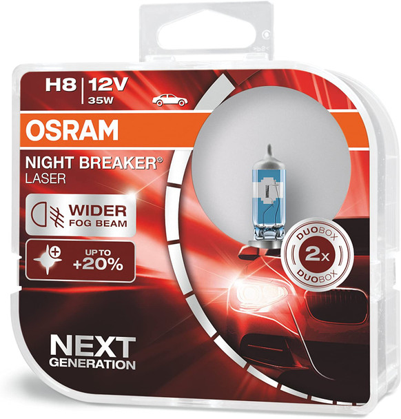 OSRAM NIGHT BREAKER LASER H8 +150% Brighter Halogen Headlight Bulb Twin Pack from JGS4x4