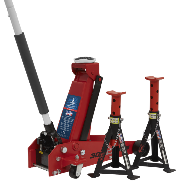 Standard Chassis Trolley Jack 3 Tonne with Axle Stands (Pair) 3 Tonne Capacity per Stand
