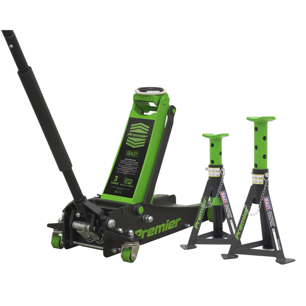 Premier Trolley Jack 3 Tonne & Axle Stands (Pair) 3 Tonne per Stand Combo - 3040AGCOMBO1