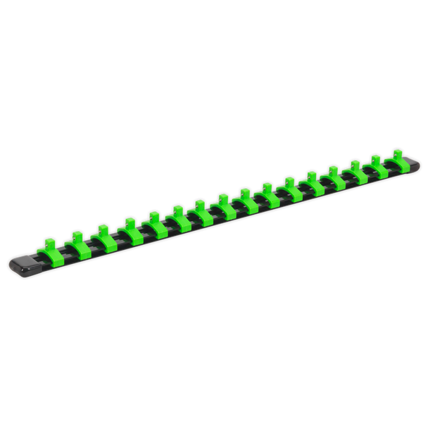 Premier Socket Retaining Rail with 16 Clips 1/4"Sq Drive - Hi-Vis Green