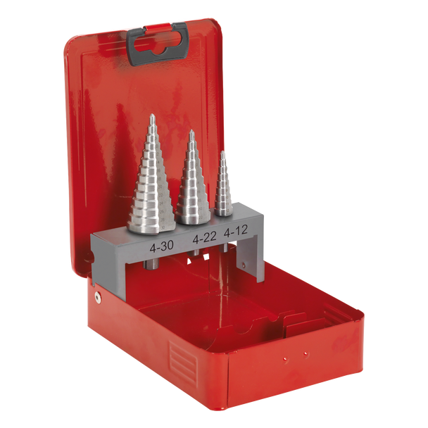 Double Flute HSS M2 Step Drill Bit Set 3pc