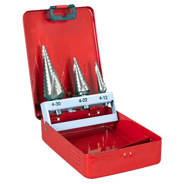 Spiral Flute HSS M2 Step Drill Bit Set 3pc